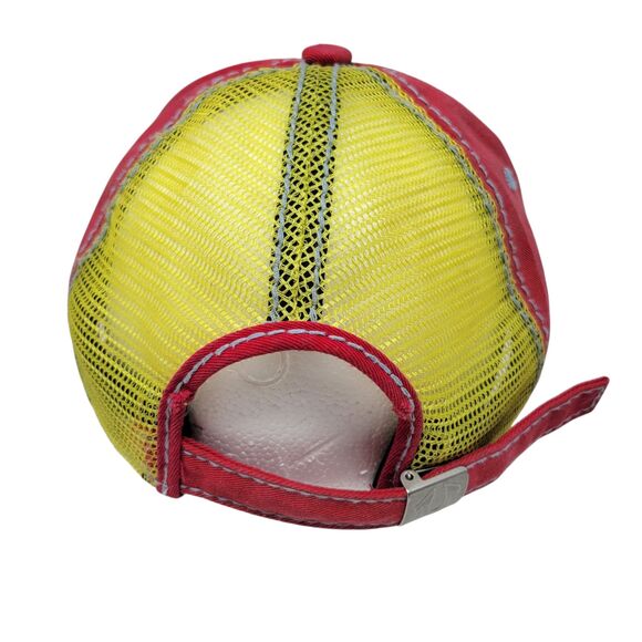 True Religion Distressed Style Strapback Trucker Baseball Cap Hat Tan Red - Picture 5 of 10